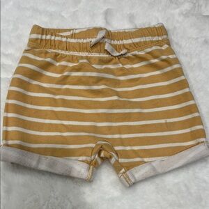 Striped Mustard & Cream Elastic-Waist Kids Shorts